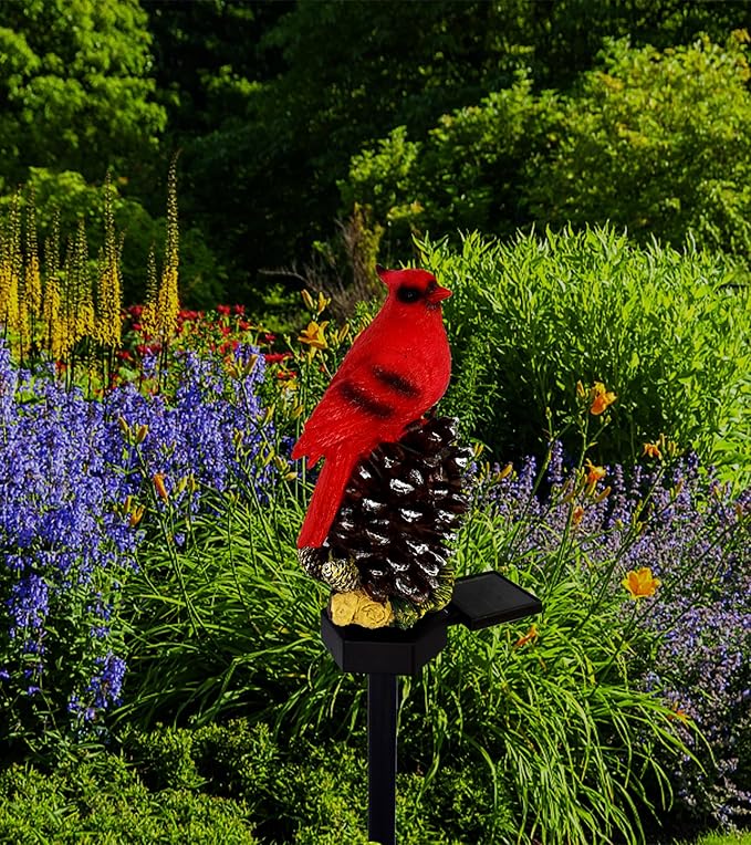 Cardinal Decor Solar Garden Decor Waterproof Red Bird Figurine Solar Stake - Image 2