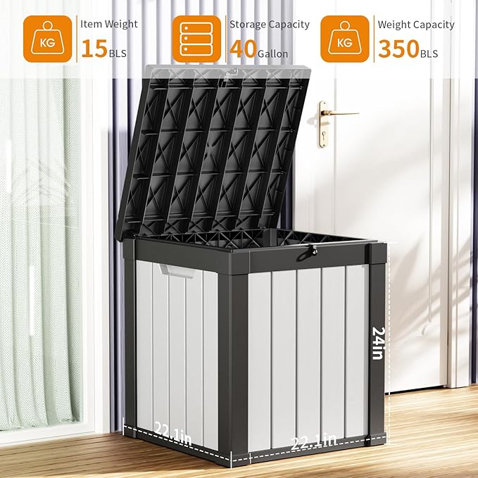 40 Gallon Resin Deck Box, Lockable Patio Outdoor Storage Box - Image 4