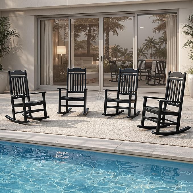 Patio Rocking Chair Outdoor Set of 4, Weather Resistant Poly Resin Oversized - Image 2