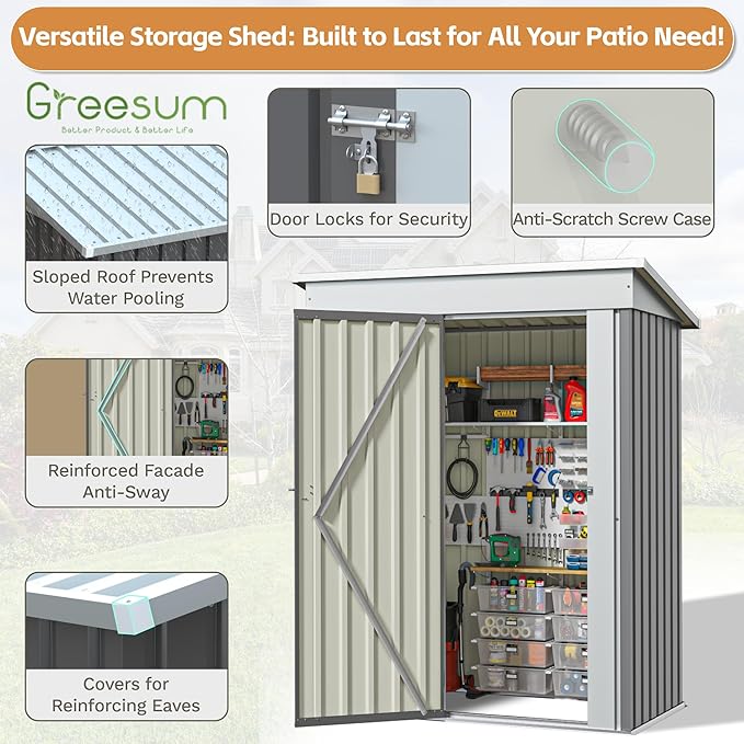 Greesum 5×3 FT Outdoor Storage Shed, Metal Storaged Sheds Without Floor - Image 4