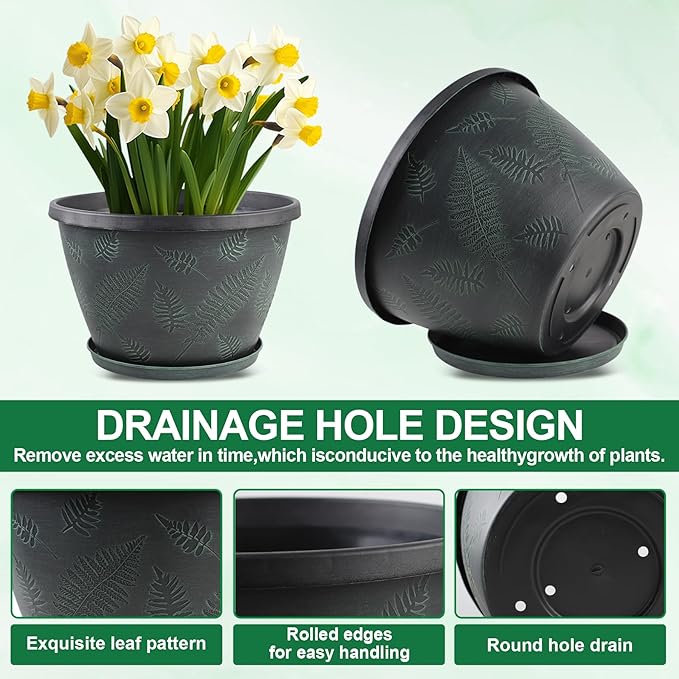 11 inch Plant Pot Set of 3, Plastic Flower Pots - Image 4