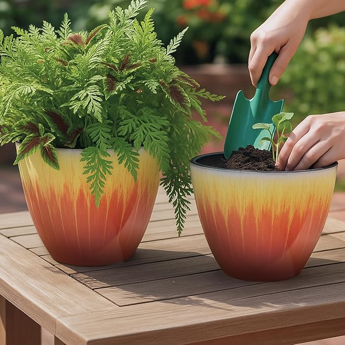 Plant Pots Pack of 4, 8 inch Plastic Flower Pots, Modern Glossy Finishing - Image 6