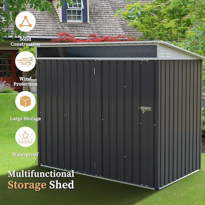 Vongrasig Outdoor Storage Shed, 6 x 4 FT Outside Metal Garden Shed - Image 6