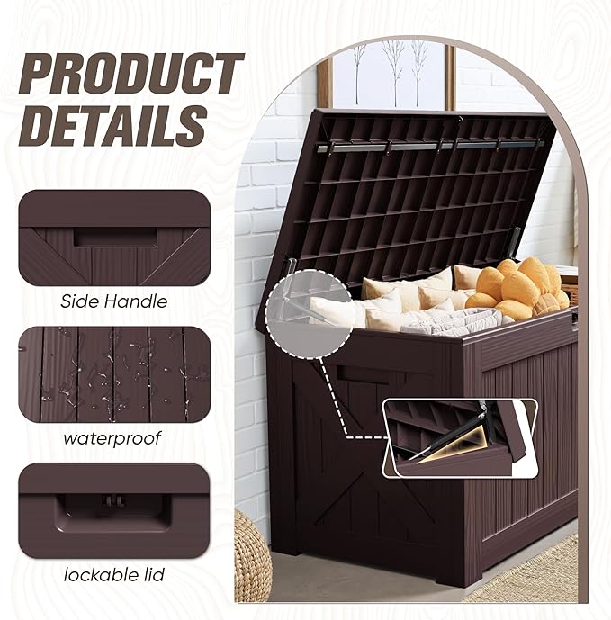 JUMMICO 120 Gallon Resin Deck Box, Large Outdoor Storage Box Waterproof & - Image 2