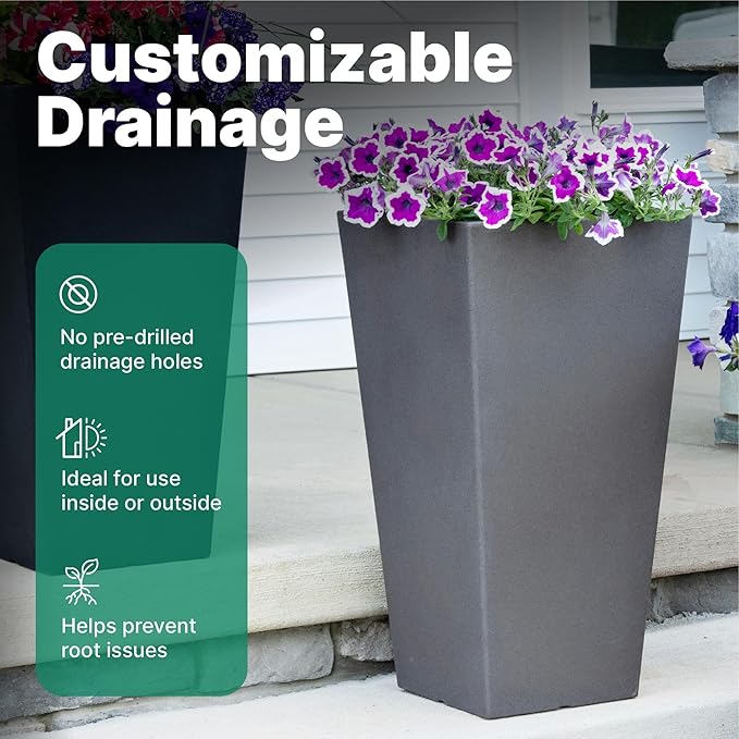 Step2 Tremont Tall Square Tapered Planter, Indoor/Outdoor Plants, Efficient - Image 6
