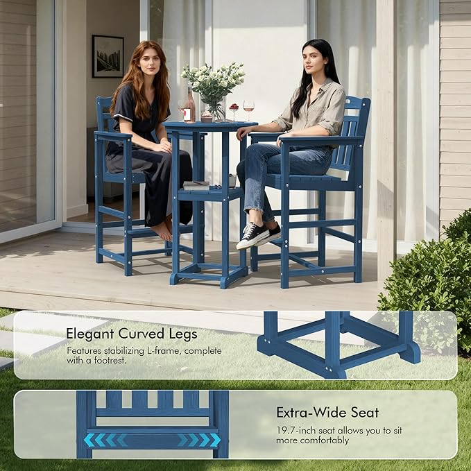 Ciokea 3-Pcs Bistro Table and Chairs, All-Weather Round High Top Bar Table - Image 6