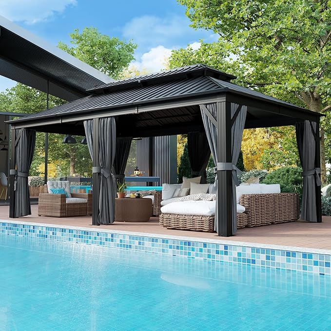 Aoxun 12' X 20' Hardtop Gazebo, Galvanized Steel Double Top, Aluminum Metal - Image 2