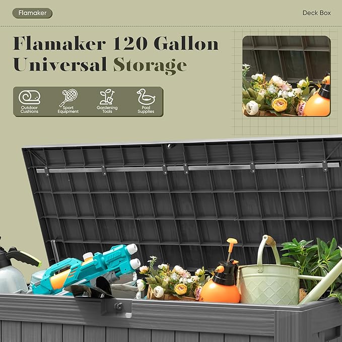 Flamaker Resin Deck Box 120 Gallon Waterproof Large Outdoor Indoor Storage Box - Image 5