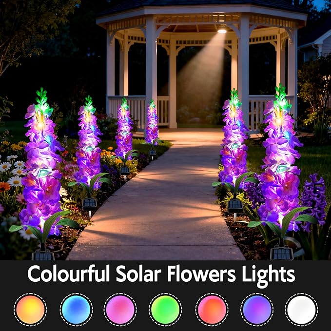 Solar Garden Lights, Solar Purple Delphinium Flowers Lights 8 Pack 160 LEDs - Image 3