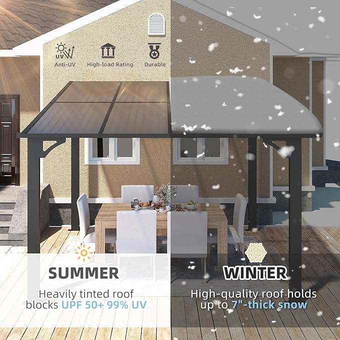 AECOJOY 8' x 8' Gazebo for Patio, Small Wall-Mounted Lean to Gazebo Pergola - Image 6