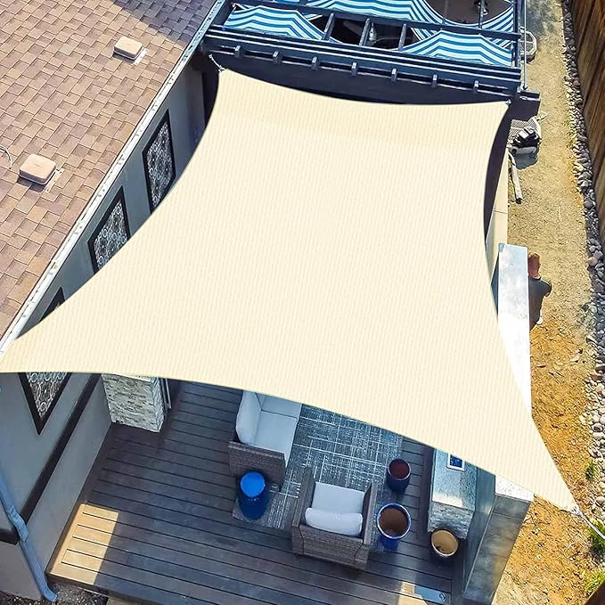 SUNLAX Custom Size 8' x 19' Beige Sun Shade Sail Canopy Commercial Rectangle by SUNLAX