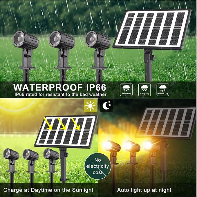 CLY Solar Landscape Spotlights, Solar Lights Outdoor IP66 Waterproof, Remote - Image 5