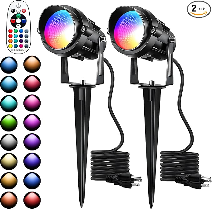 Halloween Christmas Outdoor Spotlights, 12W RGBW Colors Changing Landscape by UPONELED