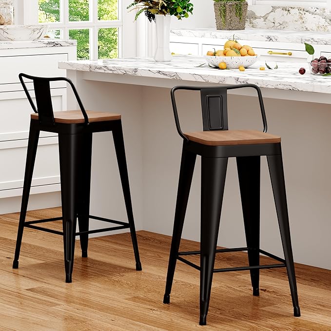 WENTMENT Metal Bar Stools Set of 2 Counter Height Barstools - Image 5