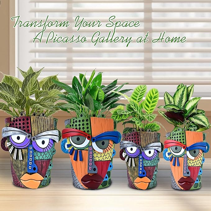 Abstract Face Planter Pots for Plants, Hand-Painted Colorful Flower Pots - Image 8
