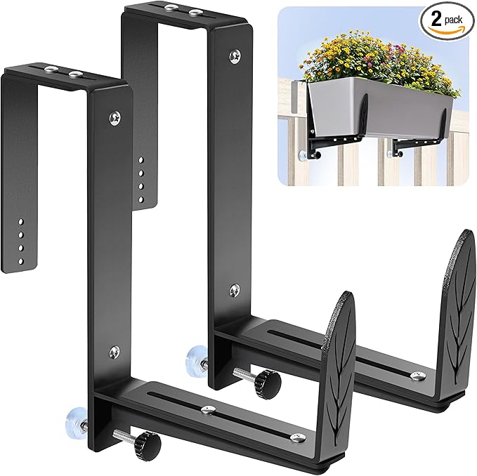Window Box Brackets, Adjustable Planter Box Brackets, Heavy Duty Iron Flower by VOXOR