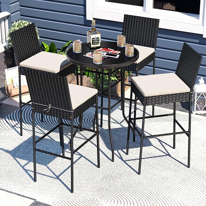 HAPPYGRILL Wicker Patio Barstools Set of 2, Outdoor Rattan Bar Chairs - Image 5
