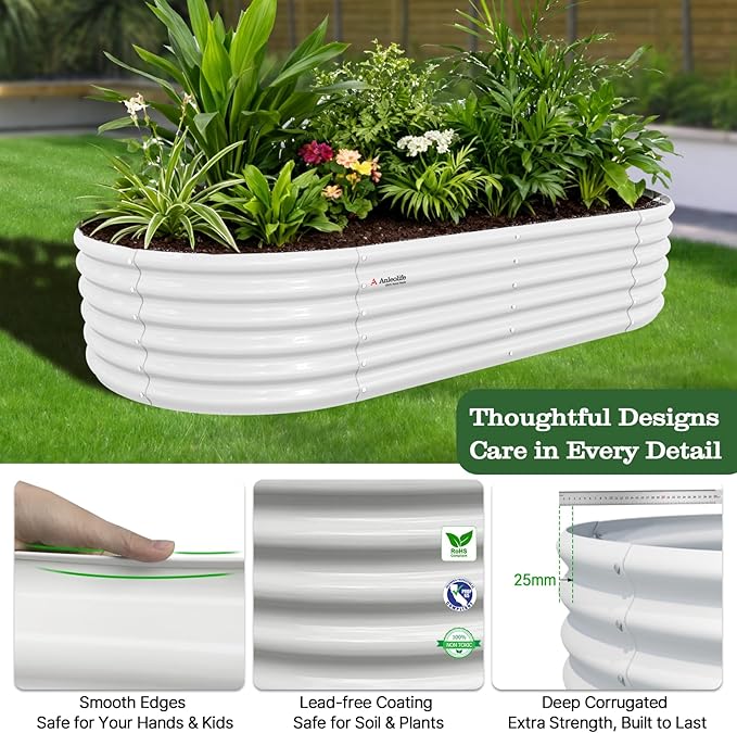 A ANLEOLIFE 8X4X1.5 ft Galvanized Raised Garden Beds Outdoor, Oval Large Metal - Image 4
