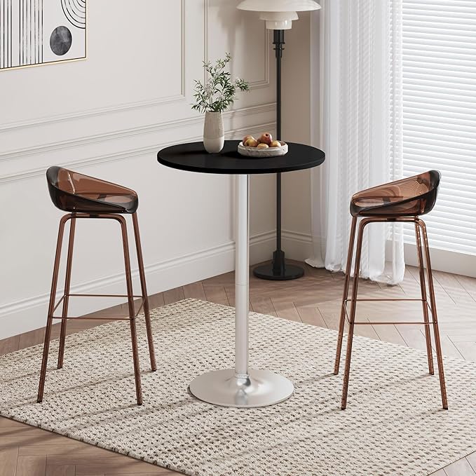Flamaker Round Bistro Pub Table Modern Style Metal Base MDF Top Cocktail Bar - Image 2