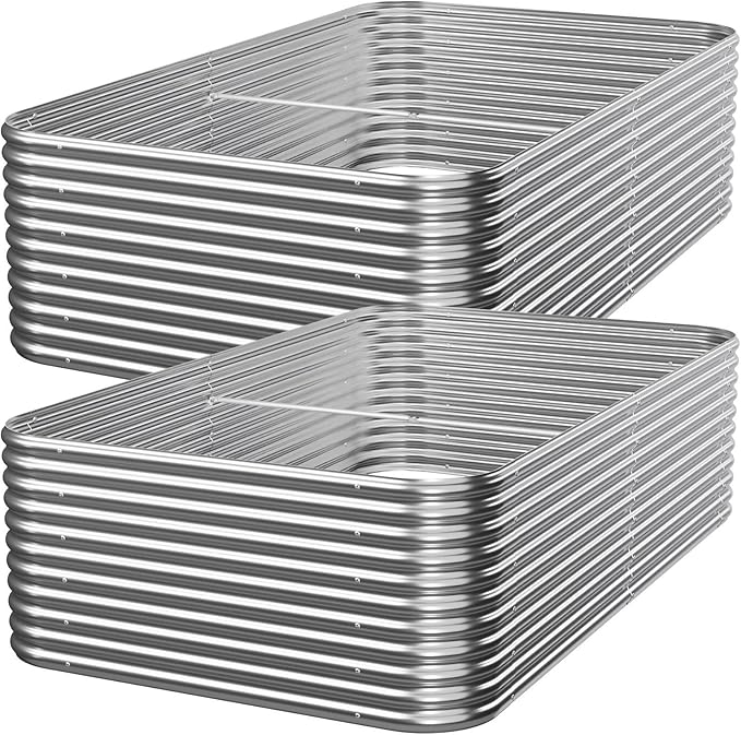 2 PCS Tall 8x4x1.5ft Galvanized Raised Garden Bed Outdoor, Metal Garden Bed by Mostmahes