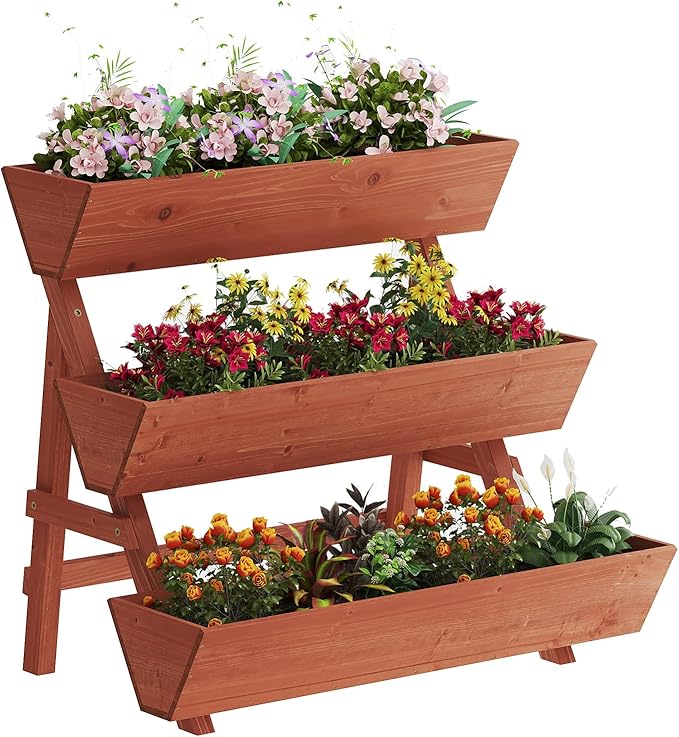 3-Tiers Wooden Raised Garden Bed, Wood Planter Box by Kitsanery