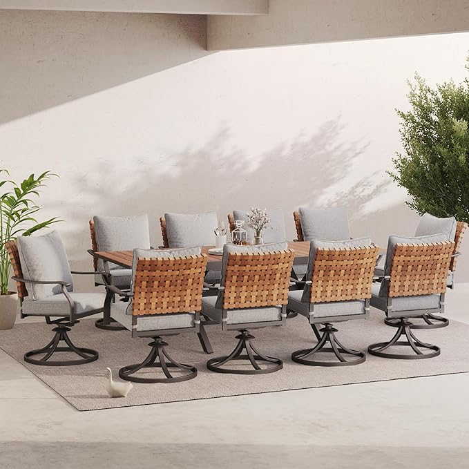 Grand patio 11-Piece Outdoor Dining Set, 10 Leather-Look Wicker Swivel Patio - Image 2
