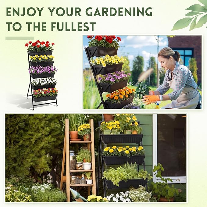 2 Pack 5-Tier Vertical Garden Planter 4.5 ft Tall Raised Garden Bed - Image 3