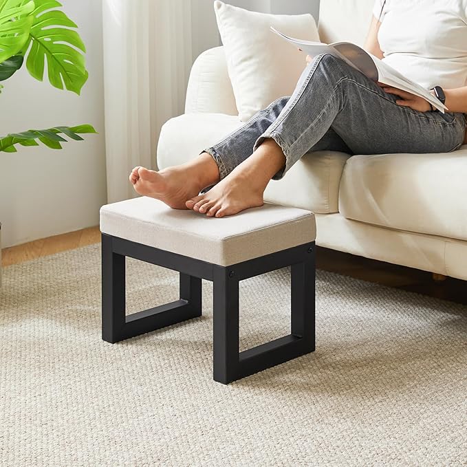 IBUYKE 16 Inch Small Foot Stool Ottoman, Rectangle Linen Foot Rest - Image 6