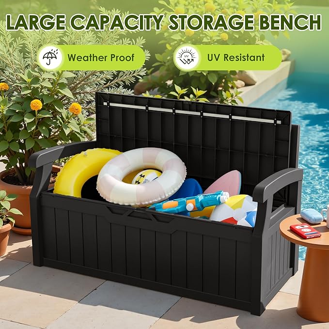 Greesum 80 Gallon Outdoor Storage Bench, Resin Patio Furniture - Image 6