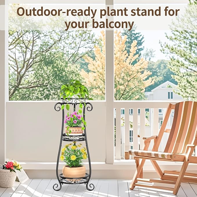 LASZOLA 3 Tier Black Metal Plant Stand - Image 8