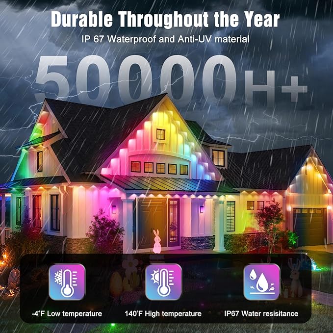 JOH Permanent Outdoor Lights, 100FT Permanent Outdoor Lights - Image 3