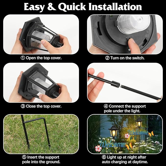 Lewondr Solar Garden Lights Butterfly, 36.6 Inch Solar Lamp Post Light - Image 6