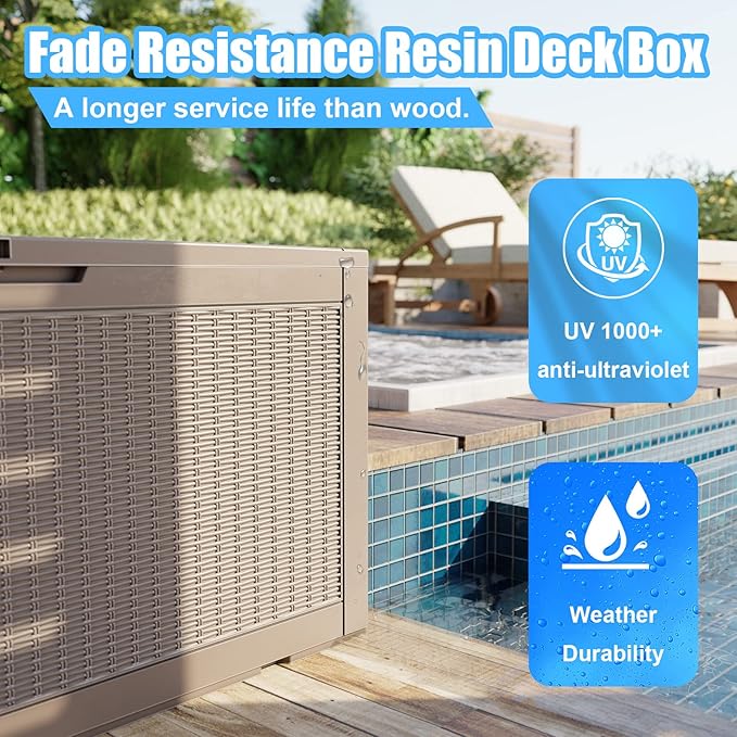 DRATO 320 Gallon Deck Box, Outdoor Large Waterproof Resin Storage Box - Image 2