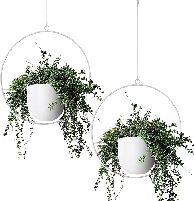 2 Pack Hanging Planters for Indoor Outdoor Plants Modern Metal Plant Hangers by ABETREE