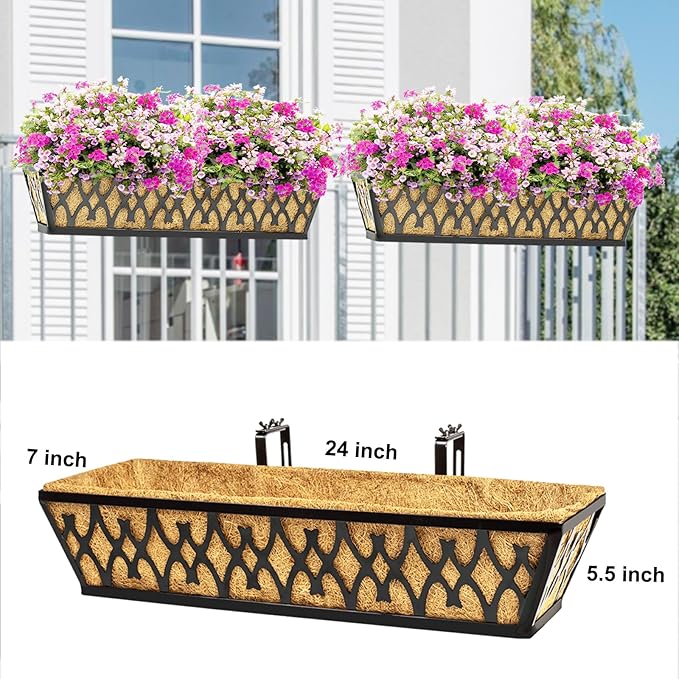 2 Pack 24 Inch Window Boxes Planters Railing Planter Box - Image 6