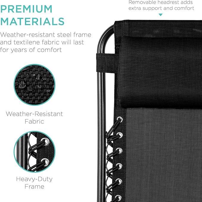 Best Choice Products Set of 2 Adjustable Steel Mesh Zero Gravity Lounge Chair - Image 8