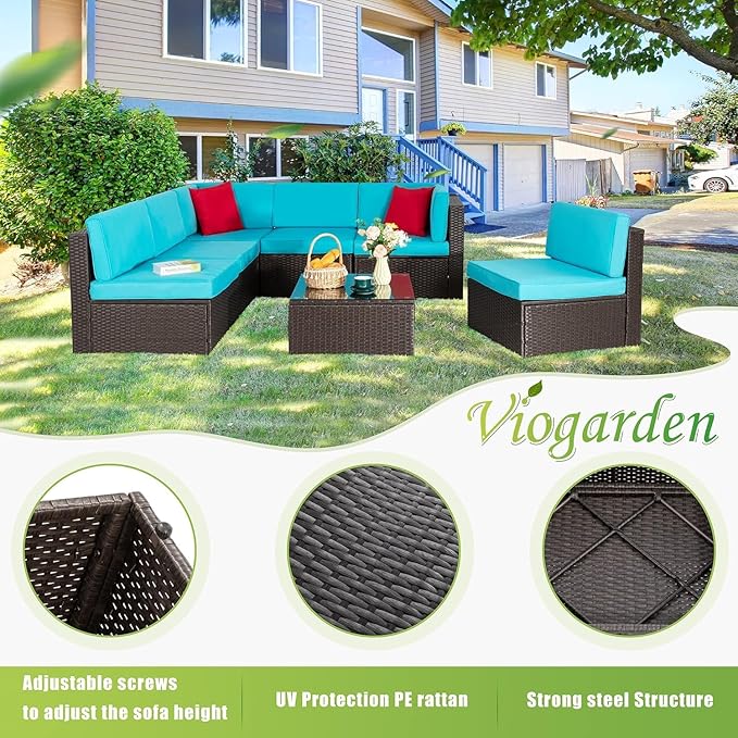 Vongrasig 7 Pieces Patio Furniture Sets, Outdoor All-Weather Wicker Patio - Image 7