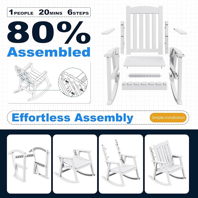 Devoko PP Material Rocking Chair Outdoor Indoor All Weather High Back Patio - Image 5