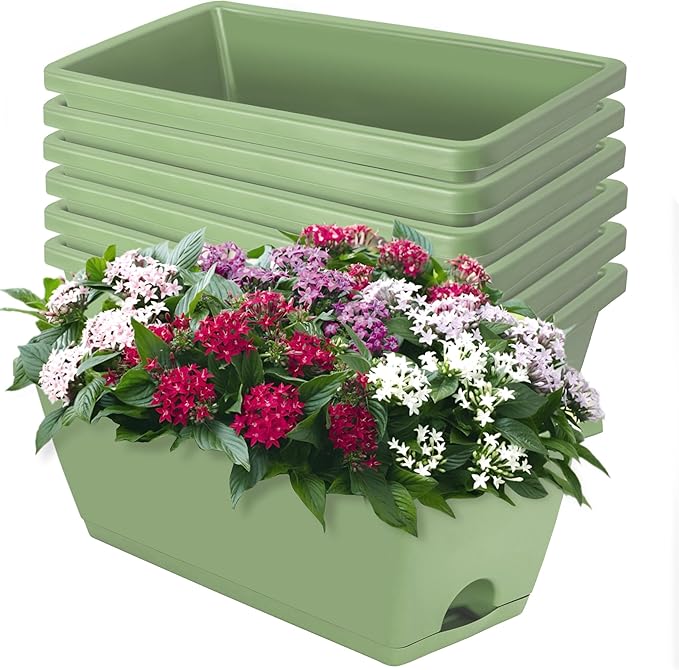 Window Box Planter, 7 Pack Plastic Vegetable Flower Planters Boxes 17 Inches by LOCONHA