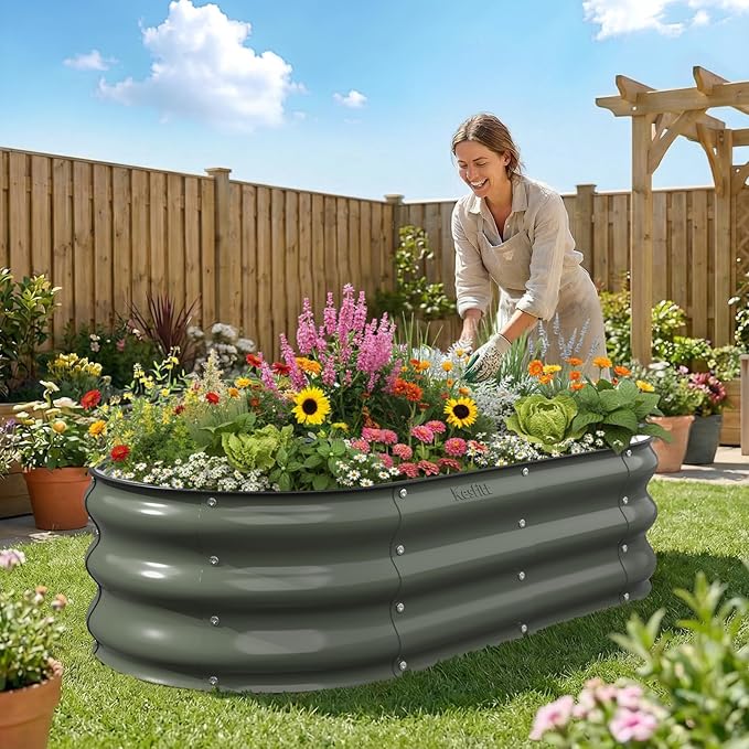 Kesfitt Raised Garden Bed, Oval Open-Bottom Design, 12-Inch Deep - Image 7