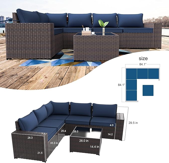 Kullavik 6PCS Outdoor Patio Furniture Set PE Wicker Rattan Sectional Sofa Patio - Image 6