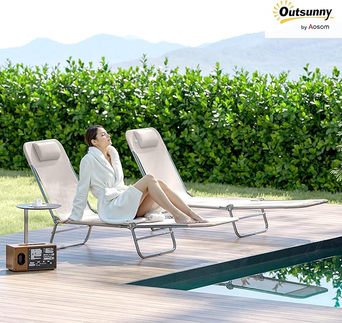 Outsunny 2 Piece Folding Chaise Lounge Chairs, Pool Sun Tanning Chairs - Image 2