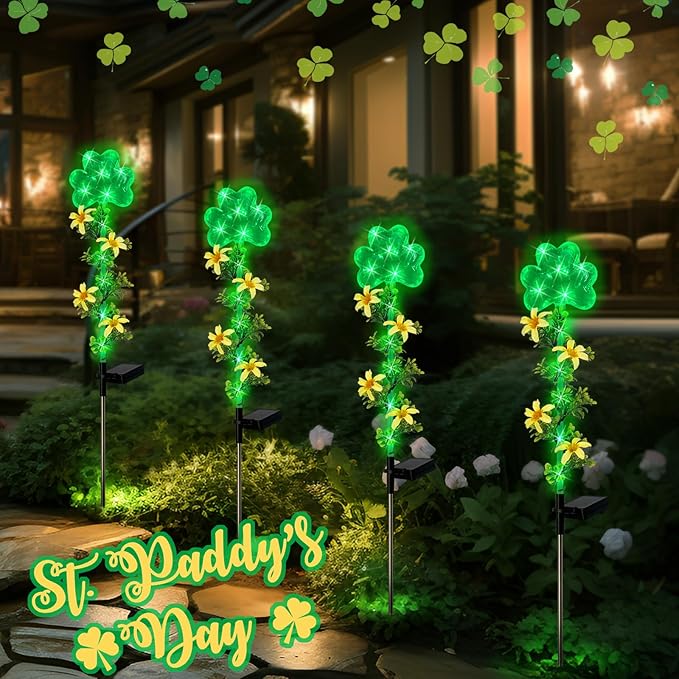 ST Patrick's Day Decorations Outdoor, 2 Pack Shamrock Solar Lights Outdoor - Image 5