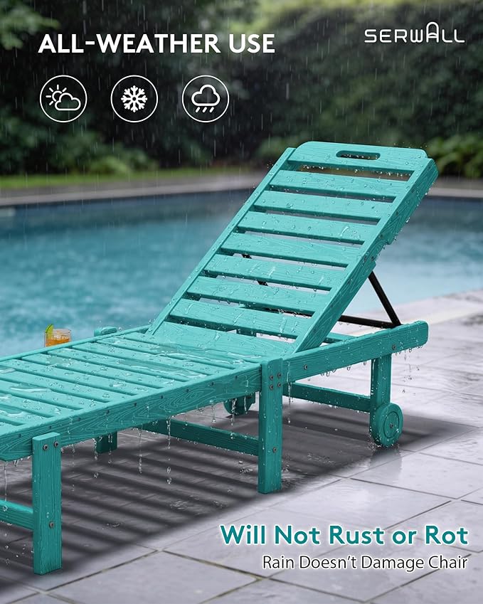SERWALL Outdoor Chaise Lounge Set of 2, All-Weather HDPE Pool Lounge Chairs - Image 7