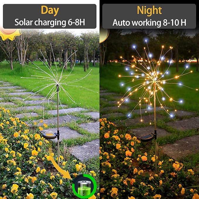 JJGoo Solar Firework Lights, 2 Pack 120 LEDs 2 Lighting Modes Solar Garden - Image 4