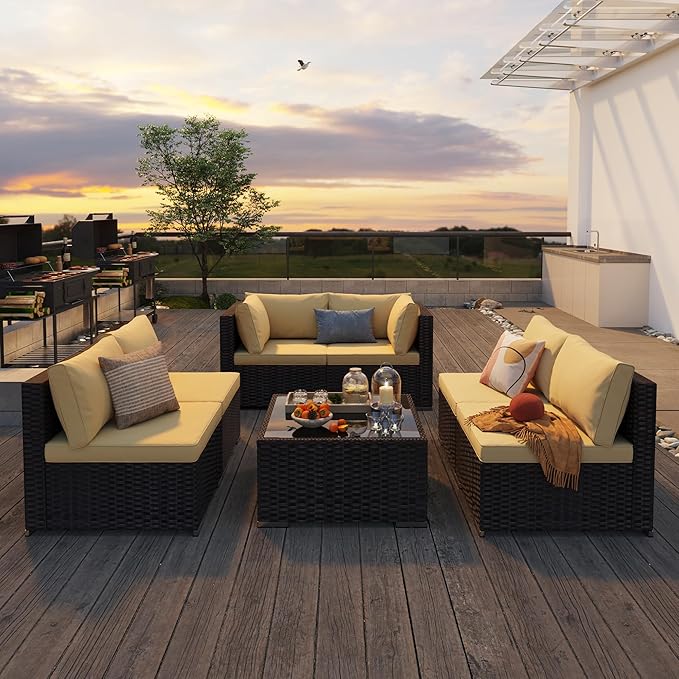 Patio Furniture Sets 7 Pieces Outdoor Sectional Rattan Sofa Manual Weaving - Image 7