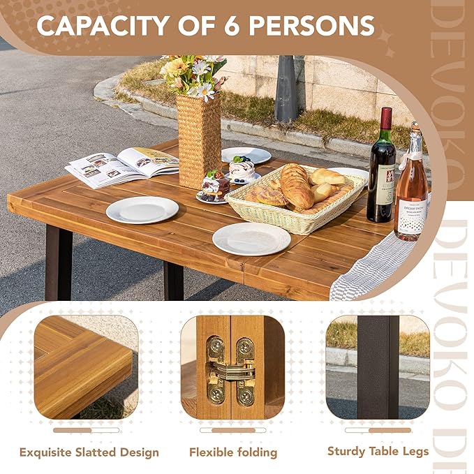 Devoko Home Acacia Wood Dining Table 6-Person Indoor Outdoor Table - Image 6