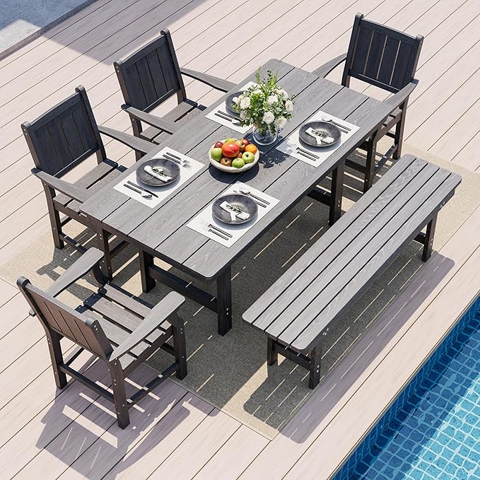 Pamapic 6 PCS Outdoor Dining Set, Spacious HDPE Outdoor Table by Pamapic