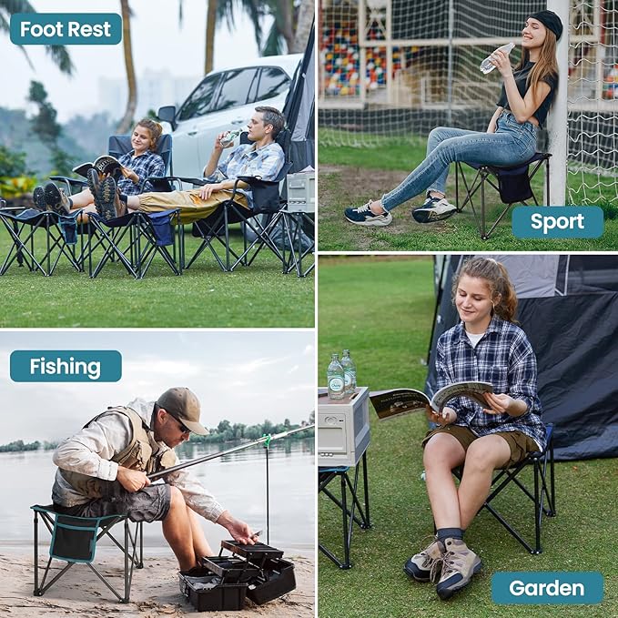 FUNDANGO Folding Camping Stool, 2 Pack 18.1 Inch Oversized Foot Stools 400 Lbs - Image 4