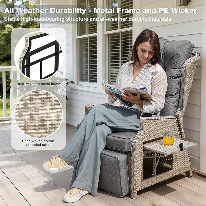 Outdoor Recliner with Adjustable Back and Footrest, Patio 150° Lay Flat - Image 6